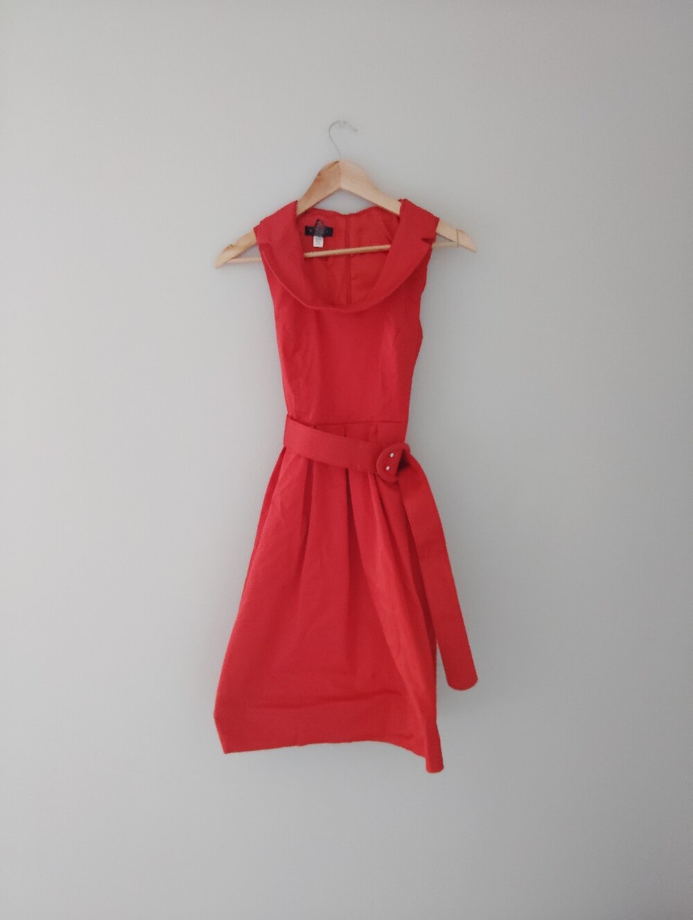 Spense Red Sleeveless Belted Fit-and-Flare Dress